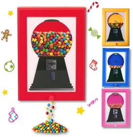 Candy Dispenser Picture Frame, Handy Candy Frame Dispenser, Sweet Dispenser Wall Mounted or Desktop, Creative Candy Frame Dispenser Gumball Machine for Kids, Fun Gift for Home or Office (Red)