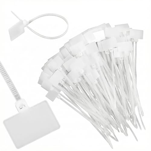 200 attaches-câbles avec zone d'étiquetage, clips blancs pour la gestion, l'étiquetage et l'organisation des câbles au bureau, en voiture et en voyage
