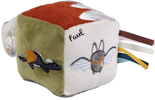 Mainely Personalizable Cubo de Actividades “Fantasy” – favorece la motricidad y el Desarrollo sensorial – Suave y versátil – para bebés – Personalizado con Nombre – Tryco