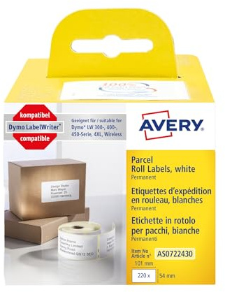Avery España AS0722430. Rollo de 220 etiquetas blancas para dirección, 28x89 mm