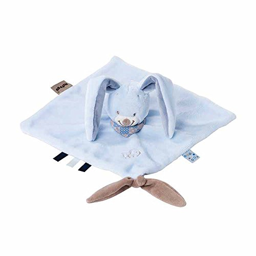 Nattou Schnuffeltuch Hase Bibou mit Befestigung für Schnuller, 27 x 27 cm, Alex und Bibou, Blau