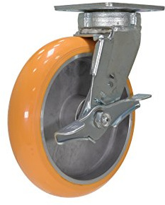 Vestil CST-F40-8X2SI-SWB Polyurethane Swivel with Brake Caster with Hub 8 in. Diameter x 2 in. Width 2000 Lb. Capacity Butterscotch/Silver