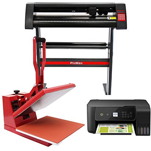 PixMax 38 x 38 cm Värmepress 72 cm Skärplotter för Vinyl Skrivare med Sublimeringsbläck-patroner Transferpress Överföringspress Tryckmaskin Textilier T-shirt Huvtröjor Kläder + 12 månader SignCut Pro