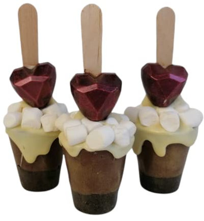 Hot Chocolate Stirrers Spoons Sticks set of 6 with Marshmallow & Heart Gourmet Chocolate Spoon for Stirring. Handmade Individually Wrapped Gift for Chocolate Lovers