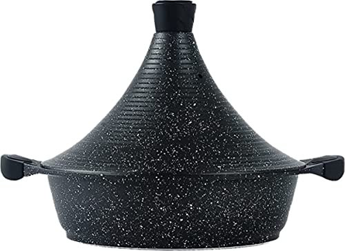 Moroccan Tagine Cooking Pot avec membre en aluminium | Antiadhésif | 32 cm | Sans danger pour l'induction (Black)