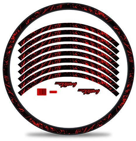 Finest Folia 16-piece set of rim stickers for bicycle rims in racing design, complete set for 27 inch 29 inch for road bike, mountain bike, MTB balance bike, RX024 (neon red, gloss)