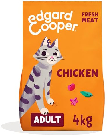 Edgard Cooper kornfri torr kattmat, kyckling 4 kg, naturlig kattkibble för vuxna katter med färskt kött aminosyror, glutenfri, hög protein, inget tillsatt socker