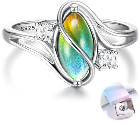 FIOROYAL Anillos Mujer Anillo Plata de Ley 925 Mujer Vintage Circonio Anillo Compromiso Anillo de Piedra con Cambio de Color Anillo Mood para Niña 12