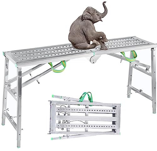 GIZMIT Piattaforma di Lavoro Pieghevole per ristrutturazione, Attrezzatura per impalcature in Alluminio con Altezza Regolabile, Piattaforma di impalcature Portatili Sgabello,140cm