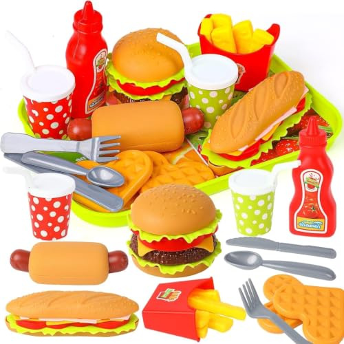 DERAYEE Hamburger Jouet, Groupe Nourriture Jouet Dinette Enfant Aliments pour Garçon Fille, Cadeau Éducatif