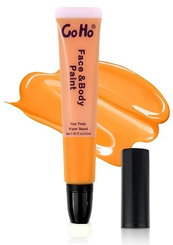 Go Ho Orange Face Paint Water Based Washable(0.85oz),Cream Orange Body Paint Wand with Cushion Applicator for Halloween Cosplay SFX Makeup