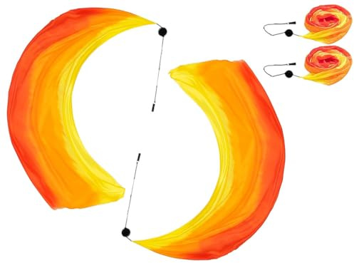 Hitopin 2PCS Danza del Vientre Velo de Seda, Velo Multicolor para Danza, Velos de Seda para Danza del Vientre, Velo De Danza del Vientre con Accesorios de POI,para Danza del Vientre,Fiestas,Bailes