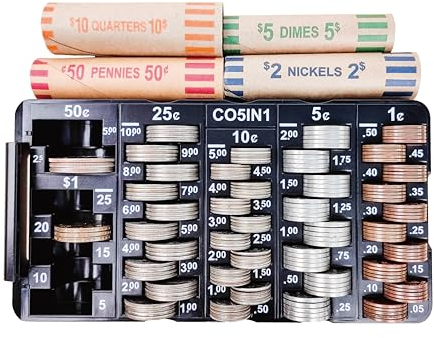 CO5IN1 Münzzähler, 2 Stück, Münzsortiertablett mit Deckel, präzise und einfach zu bedienen, Wechselzähler für alle Münzen, Münz-Organizer für Bankkäufer, tolle Zeitersparnis zu Hause und im Büro