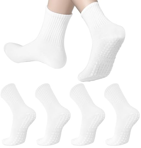 Hyzzeoi Lot de 4 paires de chaussettes de pilates antidérapantes pour femme - Chaussettes de yoga longues pour ballet, barre de danse, 4 paires - blanc, 5-9.5