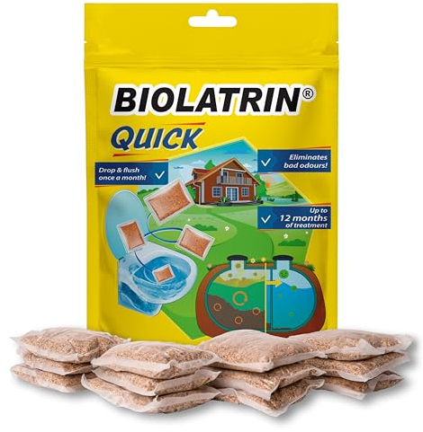 BIOLATRIN QUICK - 12 Bolsas - Tratamiento de Fosas Sépticas - Elimina Olores - Aplicación Fácil - Para Hogares y Sistemas Sépticos - Resultados Rápidos - 400 g - Suficiente para 1 año
