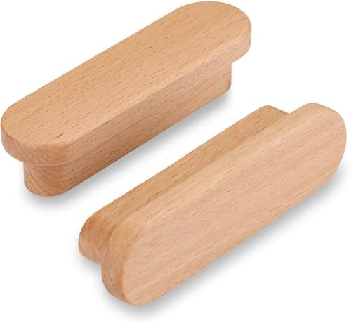 SYZOW 6 Pièces Poignee de Meuble en Bois, Poignée Armoire Bois,Espacement des Trous 64mm, poignées de tiroir,pour Meubles de Cuisine et Tiroirs et Poignée de Meuble ﻿ ﻿