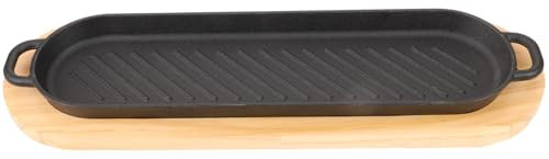 Amosfun Plato De Hierro Fundido Grueso Con Base De Madera Para Asar y Servir Steak Plancha Para Cocina Doméstica y Restaurante Esencial Para Preparar Carnes y Platos Calientes