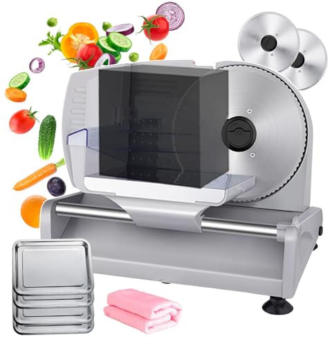 QUSYZD Cortadora de Carne de Acero Inoxidable, cortadora de Verduras, cortadora eléctrica de Queso y charcutería, 200 W, picadora de Carne Comercial para jamón, Pan,