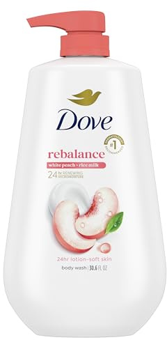 Dove Body Wash Rebalance White Peach & Rice Milk For 24hr Lotion-Soft Skin Moisturizing Skin Cleanser with No Sulfates No Parabens 30.6 oz