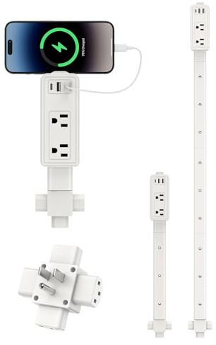 Outlet Extender Stick, 360° Rotatable Modular Plug Expander with 2 AC Outlets, USB-A & USB-C Ports, Free Combination 9” to 36”, Wall Socket Extender for Nightstand, Sofa, Bed, Cabinet, Home & Dorm