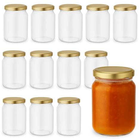 PALUPLUS 12 Barattoli in Vetro con Coperchio da 200 ml, Misura 6,6x8,6 cm, Vasetto vuoto con tappo twist off a Chiusura Ermetica, vasi sottovetro per marmellate, bomboniere -1241F -3,2