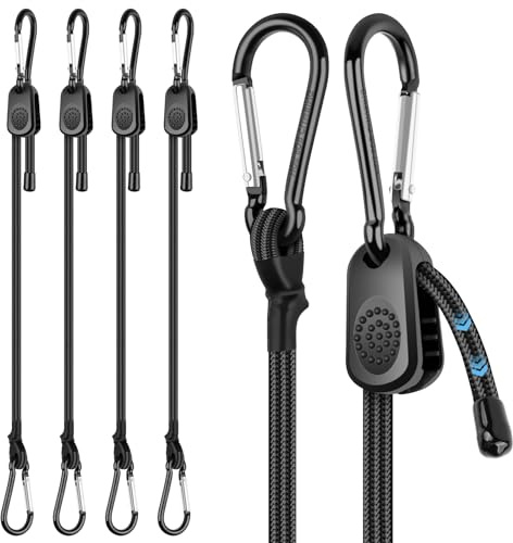 Verstellbar Spanngummi mit Karabiner Haken, 4 Stück Expander mit Karabiner, Überlegen Gummispanner Gepäckspanner für Sonnensegel, Gartengeräte, Ladung - Frei Verstellbare Länge bis zu 80 cm
