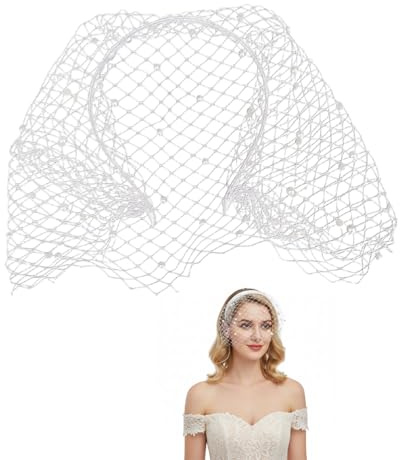 YIPFEN Voile de Cage à Oiseaux Voile de Visage Voilette Mariée Courte en Maille Mariée Fascinateur Accessoires de Cheveux Rétro Voile de Strass Dentelle Voile for Les Femmes de Mariage de Mariée