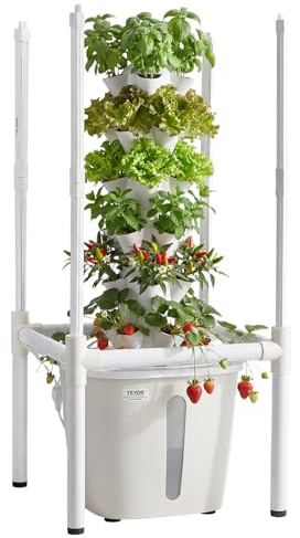VEVOR Kit de Cultivo Hidropónico, Sistema de Torre Hidropónica, 6 Niveles y 30 Agujeros, con Luces LED Control de APP Bomba de Agua y Depósito de 20 L, Plantador Interior para Hierbas Frutas Vegetales