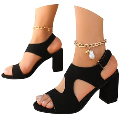 Zapatos de tacón alto, sandalias elegantes con puntera abierta, tacón de bloque, sandalias de plataforma festiva, ideales para bodas y fiestas, Negro , 39 EU