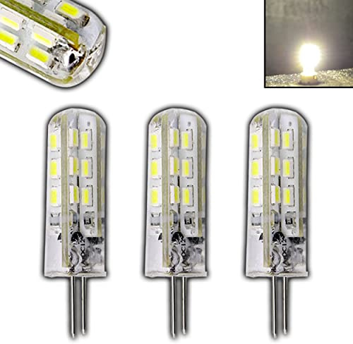 PB-Versand 3x G4 LED mit 1,5 Watt dimmbar und 24 SMDs tageslichtweiß/Tageslicht 5000 Kelvin 12V DC für Dimmer Halogenförmig Stiftsockel 360° Leuchtmittel Lampensockel Spot Halogenersatz Lampe