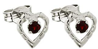 NKlaus Silber Paar 925 Sterlingsilber Ohrstecker Ohrringe mit Solitär Herz Granat Damen 7828