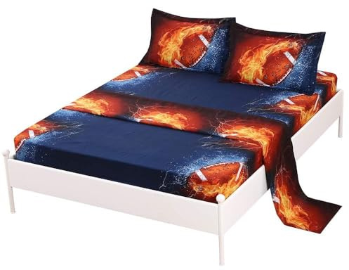 SDIII 4PCS American Football Sheets Queen Soft Microfiber Deep Pocket Sports Bed Sheets Queen Size for Boys Girls Kids and Teens All Season