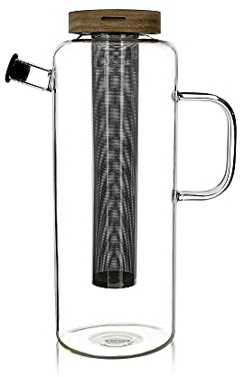 OGO LIVING - Carafe infuseur en verre 1,5L - 7912050 - Idéal pour le thé, la tisane et les infusions de fruits l'été - carafe en verre et couvercle en bois d'acacia