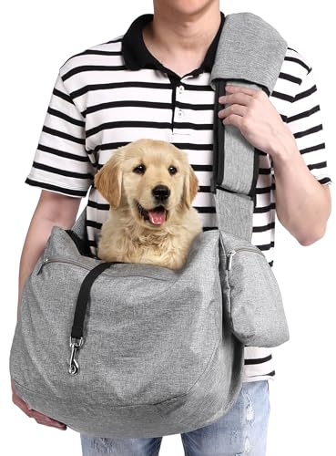 Ownpets Pet Sling Carrier, Fits 15 to 25lbs Extra-Large Dog/Cat Sling Carrier Reversible and Hands-Free Dog Bag with Adjustable Strap and Pocket Shoulder Pad for Outdoor Travel Hiking