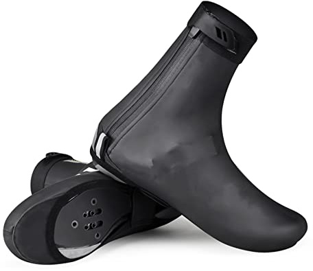 Fleece Cycling Shoe Covers Riding Overshoes Windproof Waterproof Dustproof Thermal Road Bike Cycle Boot Cover Warm Protector with Zipper,XL(43-45)