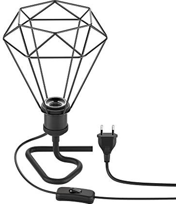 ledscom.de Tischlampe RETRA, Schalter, schwarz matt, E27 Fassung, Käfig-Schirm