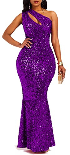 VERWIN Sequins Fashion Sleeveless Oblique Collar Mermaid Women's Maxi Dress Bodycon Dress Party Dress