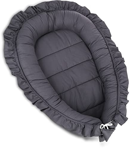 PIMKO Babybo med krås, babybo, gosigt bo, babykokong för spädbarn och nyfödda, 100 % bomull, bo lämpligt för hem, 55 x 90 cm (Vulcano)