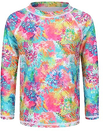 Girls Long Sleeve Swim Shirt Rash Guard for Girls One Piece Bathing Suits with UPF 50+ Sun Protection Blossom Tie Dye Size 8/7-8 Years