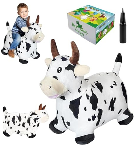 HotMax Bouncy Cow Hopping Toy, Removable Inflatable Plush Bouncing Horse for Toddlers, Outdoor Ride on Bouncy Farm Animals, Birthday Gift for 18 Months 2 3 4 Year Old Boy or Girl