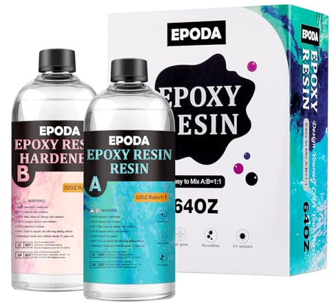 EPODA Epoxidharz mit Härter, Epoxidharz 64oz/1.9L, Resin GießHarz 1 Zu 1, Epoxidharz Set Anfänger, Glasklar Gießharz Epoxy Resin