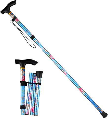 QHFlashbuy Canne de Marche,Bâtons de Marche Pliants,Cannes de Marche Portables Bâtons de Marche Noir pour Randonnée,Lalpinisme,Personnes Agées (Réglable 85 cm - 95 cm,Bleu