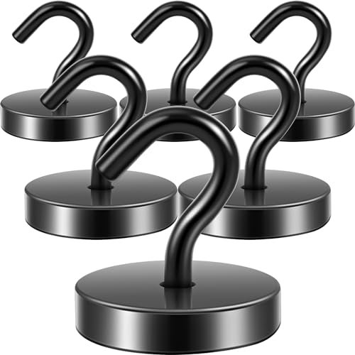 Neosmuk 120lb+ Extra Strong Magnet with Hook for Fridge,Heavy Duty Cruise Hook for Ceiling,Small Magnetic Holder for Van, Tool(Black, Pack of 6)