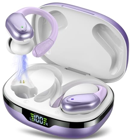 Ecouteurs Bluetooth sans Fil Sport, 60H Casque Bluetooth 5.3 avec CVC8.0 Antibruit, Ecouteurs sans Fil avec 4 ENC Mic, IPX7 Étanche Oreillette Bluetooth, Écouteurs Bluetooth pour Running Violet Perlé