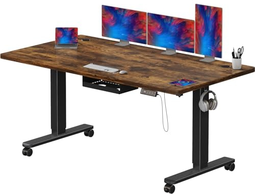 Airfish Bureau Assis Debout Électrique 160×80cm, Bureau Réglable en Hauteur Électrique avec Chargeur USB-C et Organiseur de Câbles