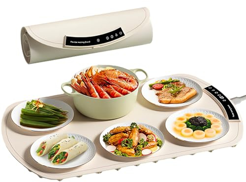 LANMOU Warmhalteplatte Elektrisch, 65cm Warmhalteplatte für Speisen, 40-120℃ Elektrische Speisenwärmer, 1-4H Timer, Tragbare und Klappbare Heizplatte Wärmeplatte für Warm Halten oder Auftauen