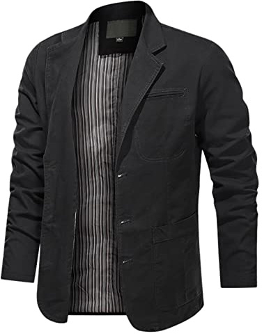Vardaglig linneblazer för män, lätt sommar andningsbar jacka, enkelknäppt lös passform kostymrock, snygg avslappnad kavaj, mjukt linne bomull sportjacka, smart casual button down blazer, Svart, XL