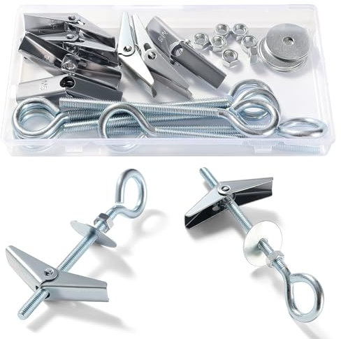 Lyeteung 7 Set M5 Fixations Crochets à Bascule à Ressort, Boulon Ailes Crochet, Crochet Fermé de Plafond en Plaques de Plâtre, avec Écrous Hexagonaux, Rondelles, pour Plafond Plantes Mur Maison