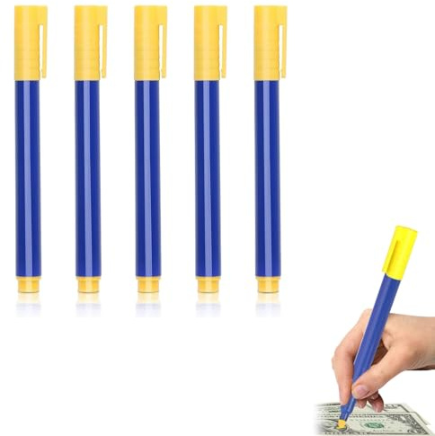 Confezione da 5 penne di controllo del denaro, per banconote false, in generale, per rilevare banconote false, per il riconoscimento di banconote false, per il riconoscimento di dollari americani