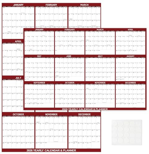 2026 Wall Calendar 24 x 36 Dry Erase Calendar for Wall from January 2026 to December 2026 12 Month Annual Large Yearly Wall Planner for Office School(Red)